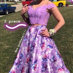 Ellie Wilde 2 Piece Floral Prom Dress with Pockets
